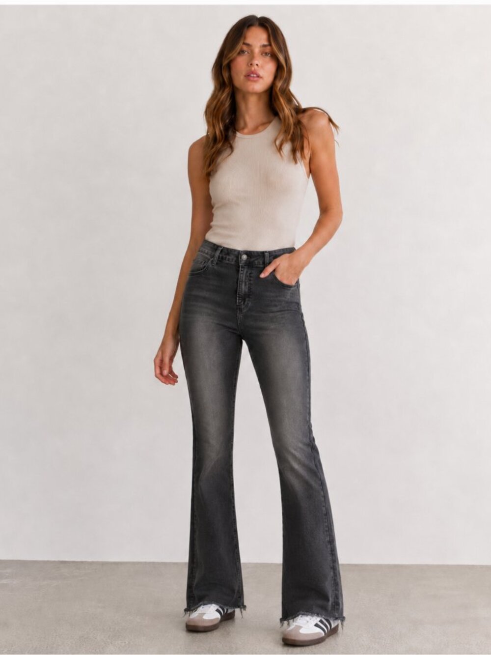 Indigo Rein Jeans Off Black Release Hem Size 15 Bootcut Stretch